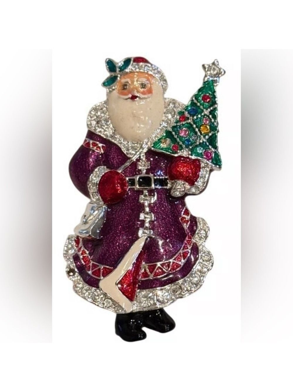 90s CHRISTOPHER RADKO SANTA BROOCH W ENAMALING & RHINESTONES COLLECTIBLE 2.5"H
